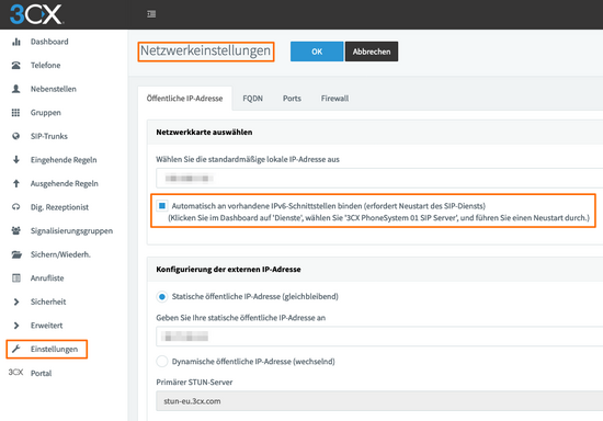 3cx Netzwerkeinstellungen 3cx Netzwerkeinstellungen Einstellungen Screenshot