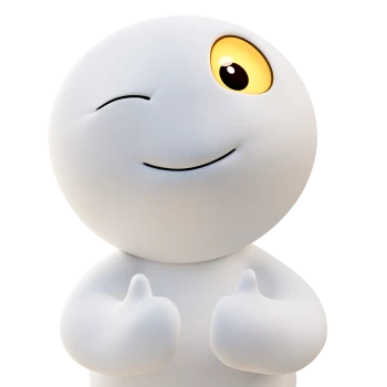 ping-beide-daumen-hoch 3D-Figur Ping von Easybell mit einem zwinkernden Auge und zwei Daumen hoch