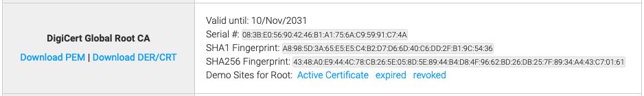 DigiCert Zertifikat Screenshot: DigiCert Zertifikat