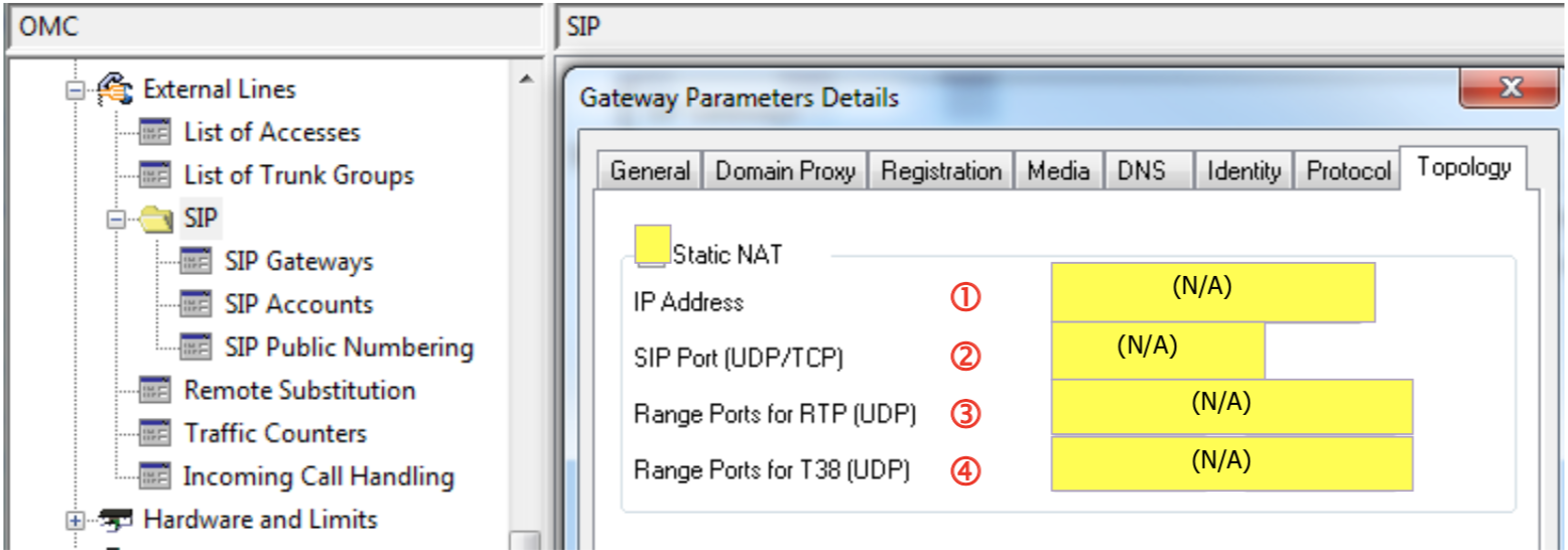 ALE OXO VoIP Topologie Gateway Parameters Details Screenshot