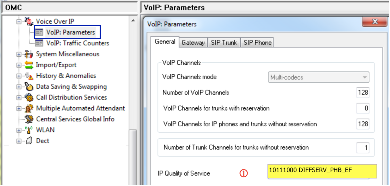 ALE OXO VoIP Parameter Allgemein IP Quality of Service
