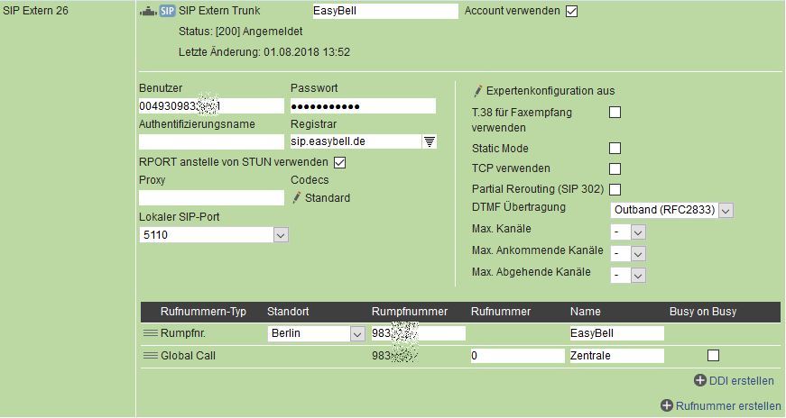 Agfreo Konfigurationsanleitung ES Serie Providerdaten SIP Konten Screenshot