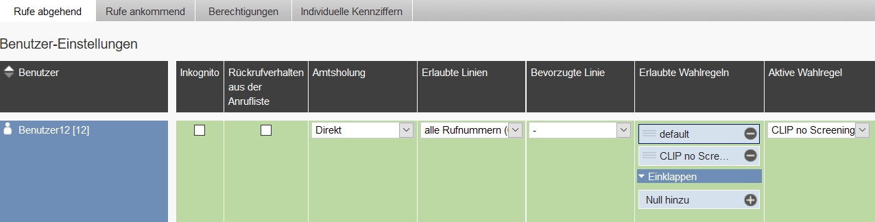 Agfreo Konfigurationsanleitung ES Serie Wahlregel Benutzer Zuweisen Benutzer Einstellungen