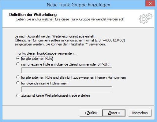 Swyx Konfiguration S I P Trunk Gruppe Einfügen Definition Der Weiterleitung 4 