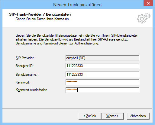 Swyx Konfiguration S I P Trunks Anlegen Provider Und Benutzerdaten Einfügen 9 