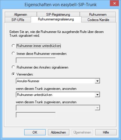 Swyx Konfiguration Standard Rufnummernsignalisierung 15 