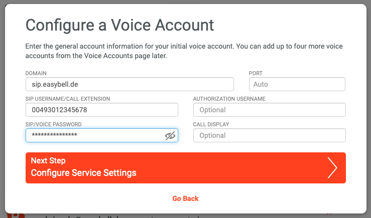 Screenshot Voice-Account-Einstellungen