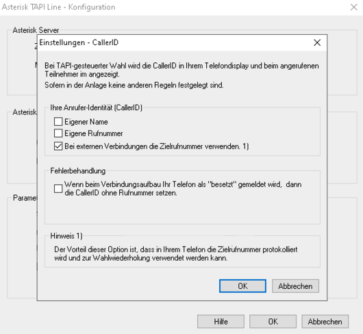 screenshot TAPI-CallerID-settings