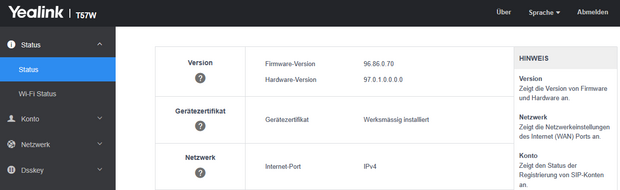 Statusanzeige der Weboberfläche Screenshot der Statusanzeige der Weboberfläche