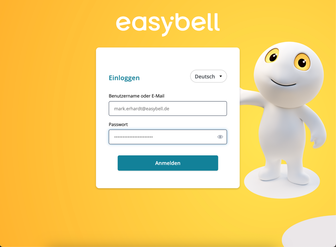 Login-Seite des ConnectMe-Clients im Browser mit Eingabefeldern für Benutzername und Passwort sowie Anmeldebutton