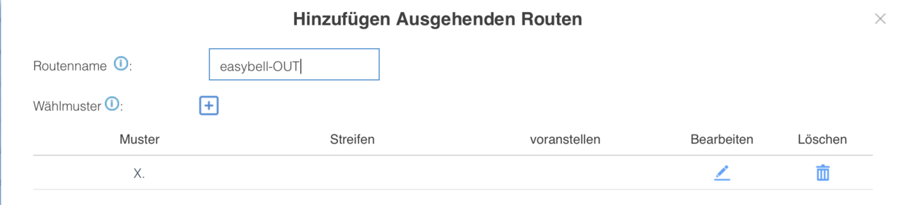 screenshot Yeastar - Hinzufügen Ausgehenden Routen