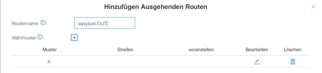 screenshot Yeastar - Hinzufügen Ausgehenden Routen