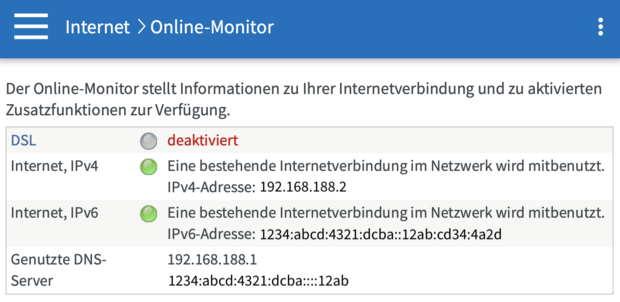 screenshot Fritz online Monitor - Verbindung 