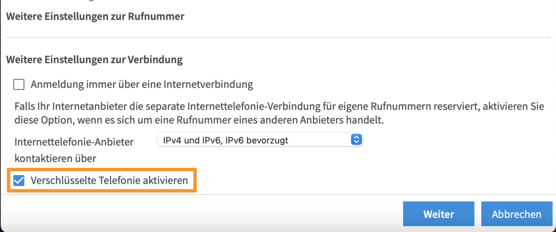FRITZ!Box 7.20 Telefonnummer verschlüsseln Screenshot einzelne Rufnummer verschlüsseln