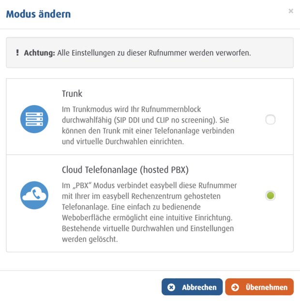 screenshot Rufnummern verwalten