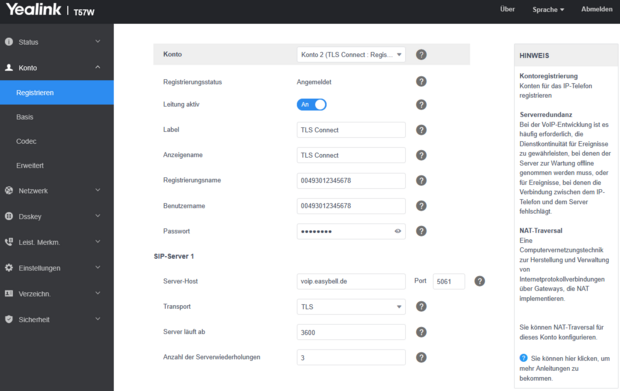 TLS bei den Account-Einstellungen Screenshot von TLS bei den Account-Einstellungen