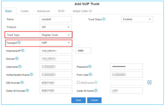 How To Configure An Easybell S I P Trunk With A Yeastar Cloud Pbx Step 2
