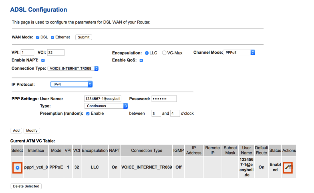 screenshot ADSL-Configuration