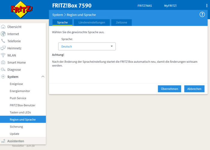 Fritzbox Sprache anpassen ab Version 7.20