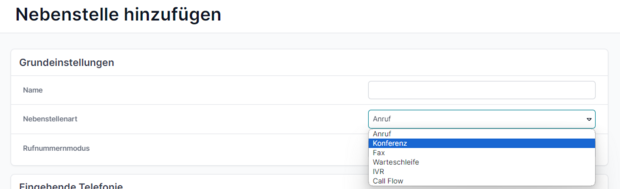 Wahlen Sie über den Schalter des Fensters Nebenstellenart den Modus Konferenz.