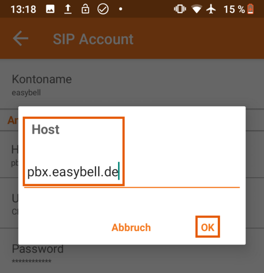 Zoiper App Android Host Verkuerzt