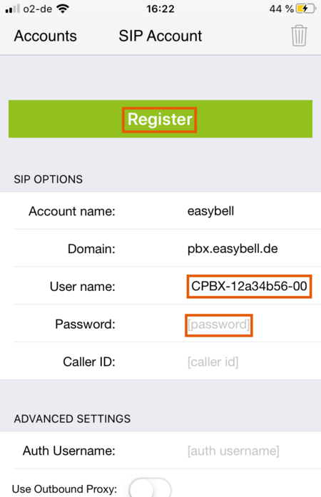 Zoiper I Phone Account Username Password P B X