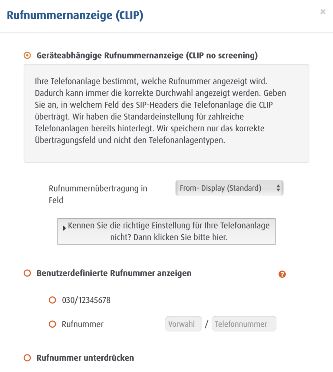Screenshot CLIP no screening im Feld From-Display