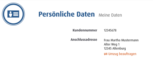 Screenshot der persönlichen Daten