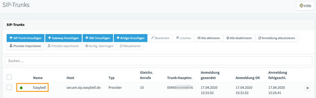 3CX Overview SIP Trunks Screenshot 3CX SIP Trunk Overview