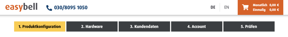 Order4 Ablauf Die fünf Schritte der Bestellung werden am oberen Rand angezeigt