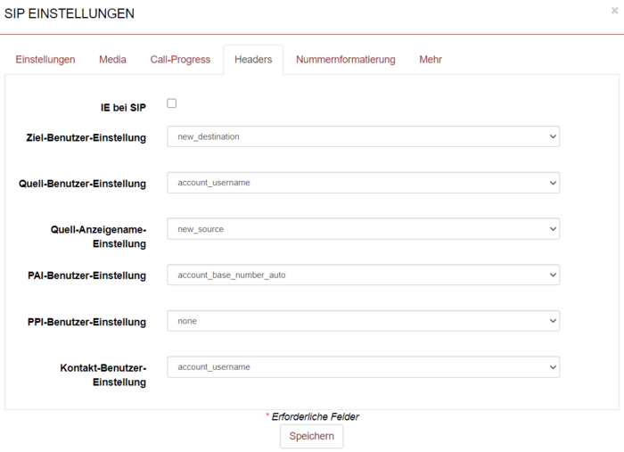 Screenshot Header-Einstellungen