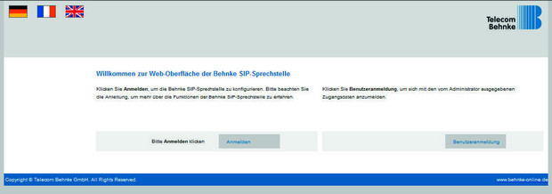 screenshot Behnke - SIP-Sprechstelle Anmeldung