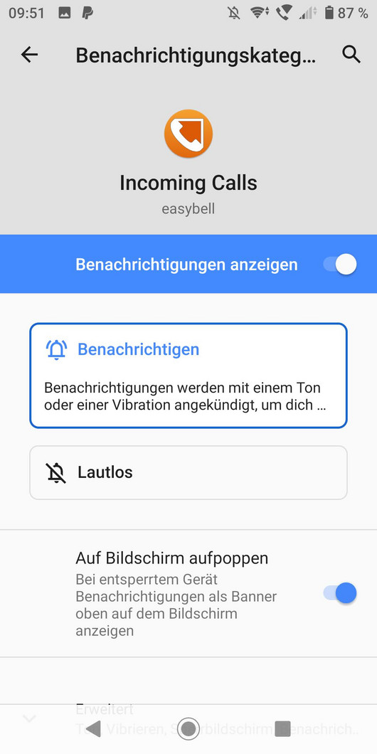 screenshot android setting for incoming calls