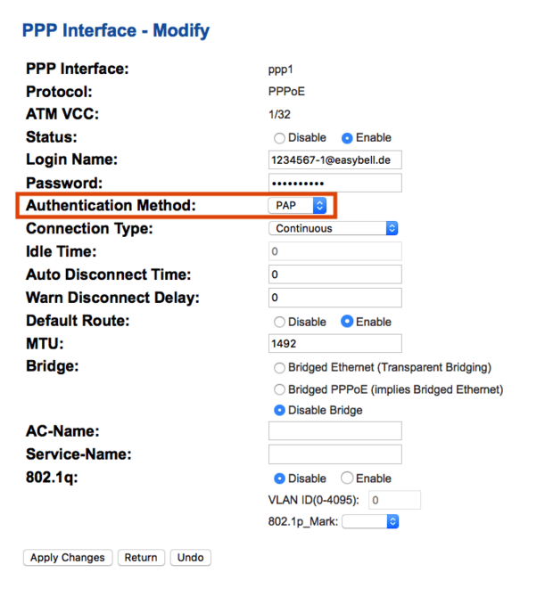 screenshot PPP Interface - Modify