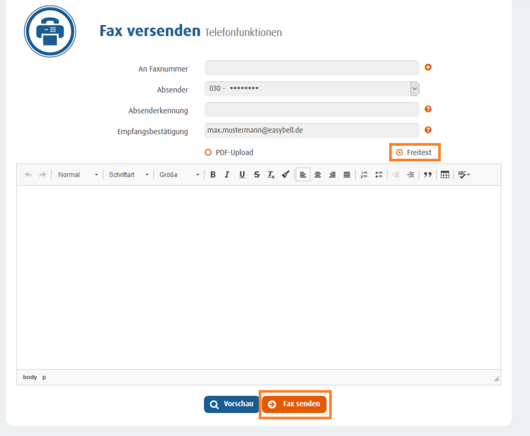Versenden Sie Ihr Fax Als Freitext 3