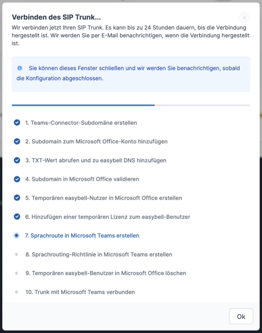 Screenshot Fortschrittsanzeige der Verbindung