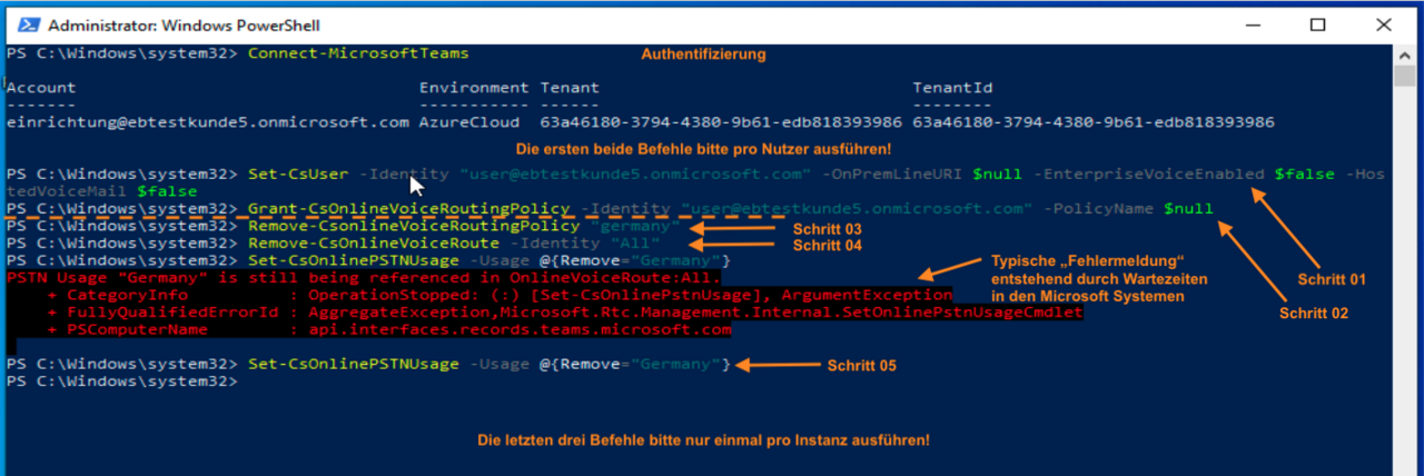 PowerShell-Befehle zum Zurücksetzen von Voice-Routing und PSTN-Nutzung