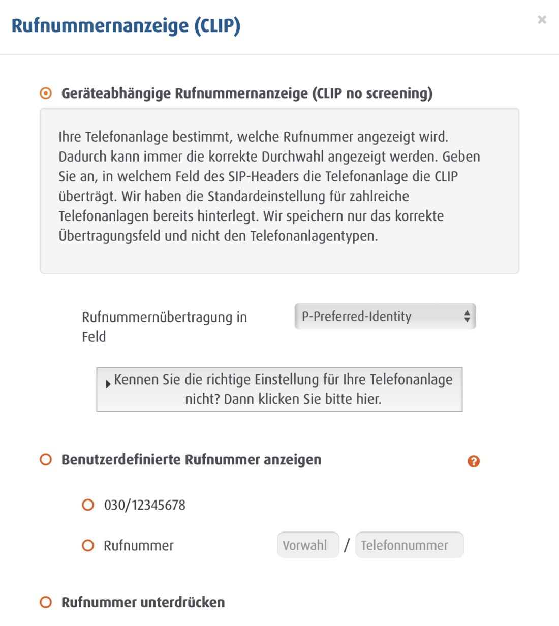 CLIP im Feld P-Preferred-Identity Screenshot CLIP no screening im Feld P-Preferred-Identity