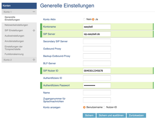 screenshot Grandstream - Generelle Einstellungen