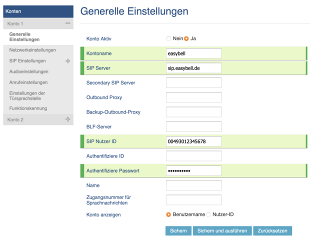 screenshot Grandstream - Generelle Einstellungen