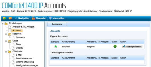Screenshot Status des Accounts