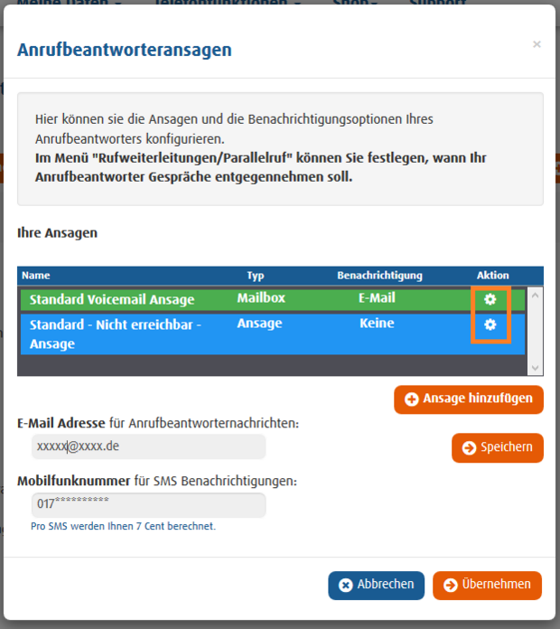 Anrufbeantwortereinstellungen Konfigurieren 2a Standard Ansage Konfigurieren