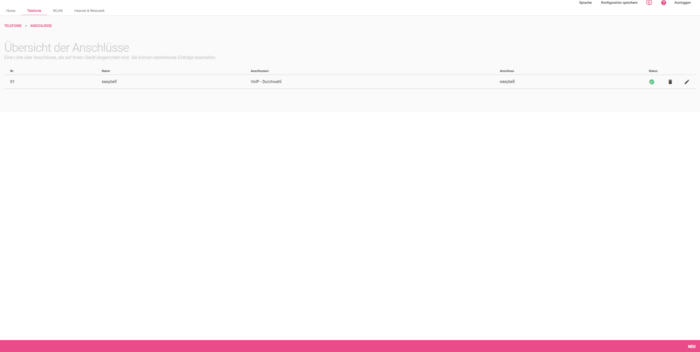 Screenshot Telekom Digitalisierungsbox Rufnummern Registrierungen