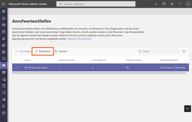 screenshot teams admin center call - Anrufwarteschleifen