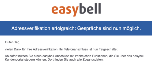 screenshot Adressverifikation erfolgreich 