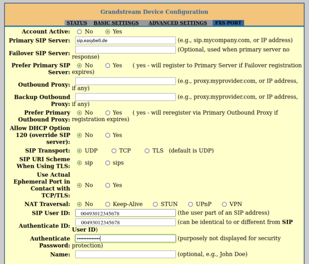 screenshot Grandstream Device Configuration 