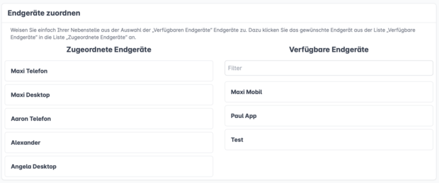 Geben Sie durch einfachen Rechtsklick, die Endger&auml;te an, die Ihrer Nebenstelle zugeordnet werden sollen.