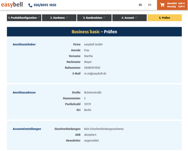 Schritt 5: Angaben zu Kundendaten überprüfen